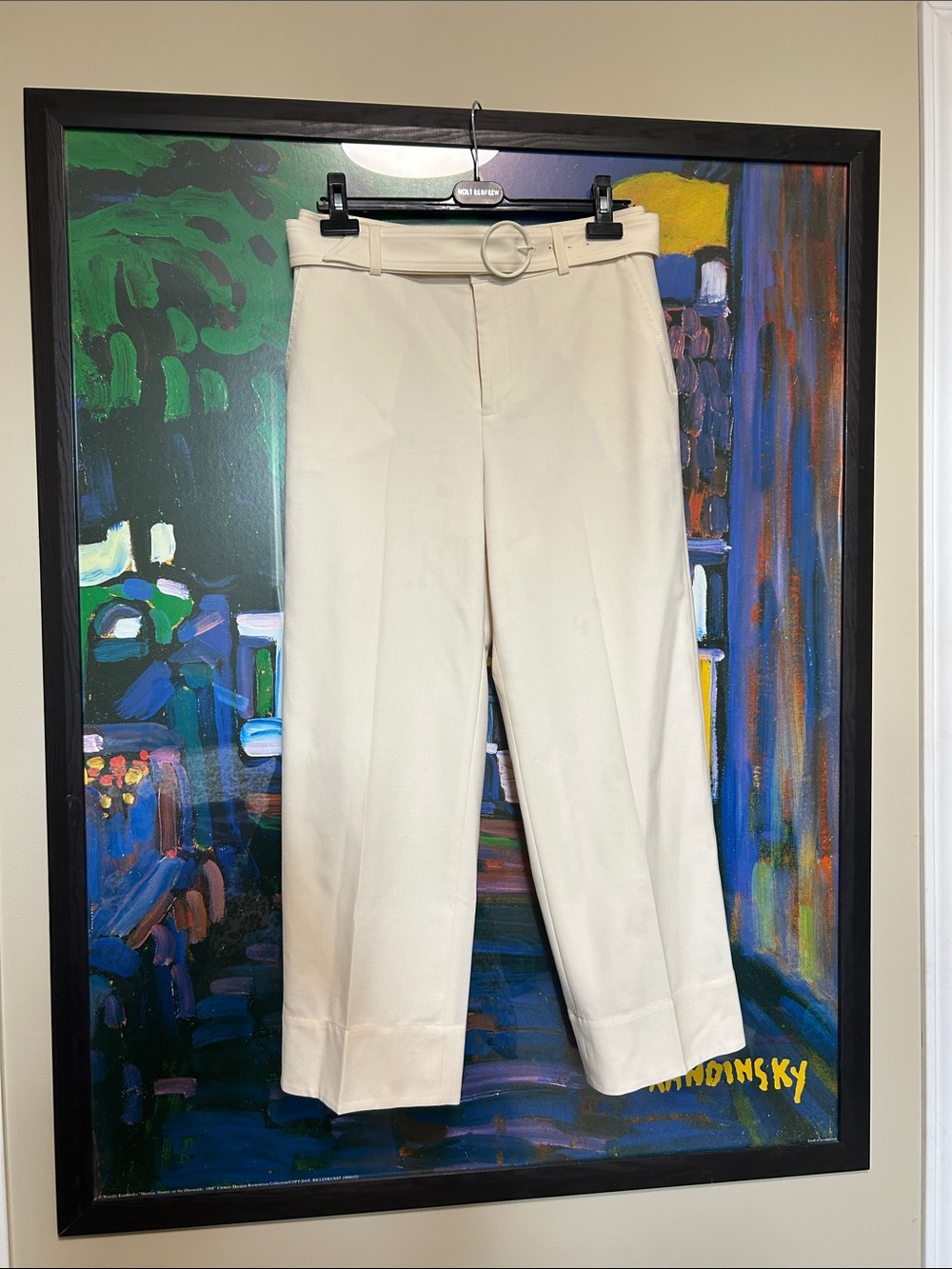 Club Monaco lined Cream Belted Tailored Pants